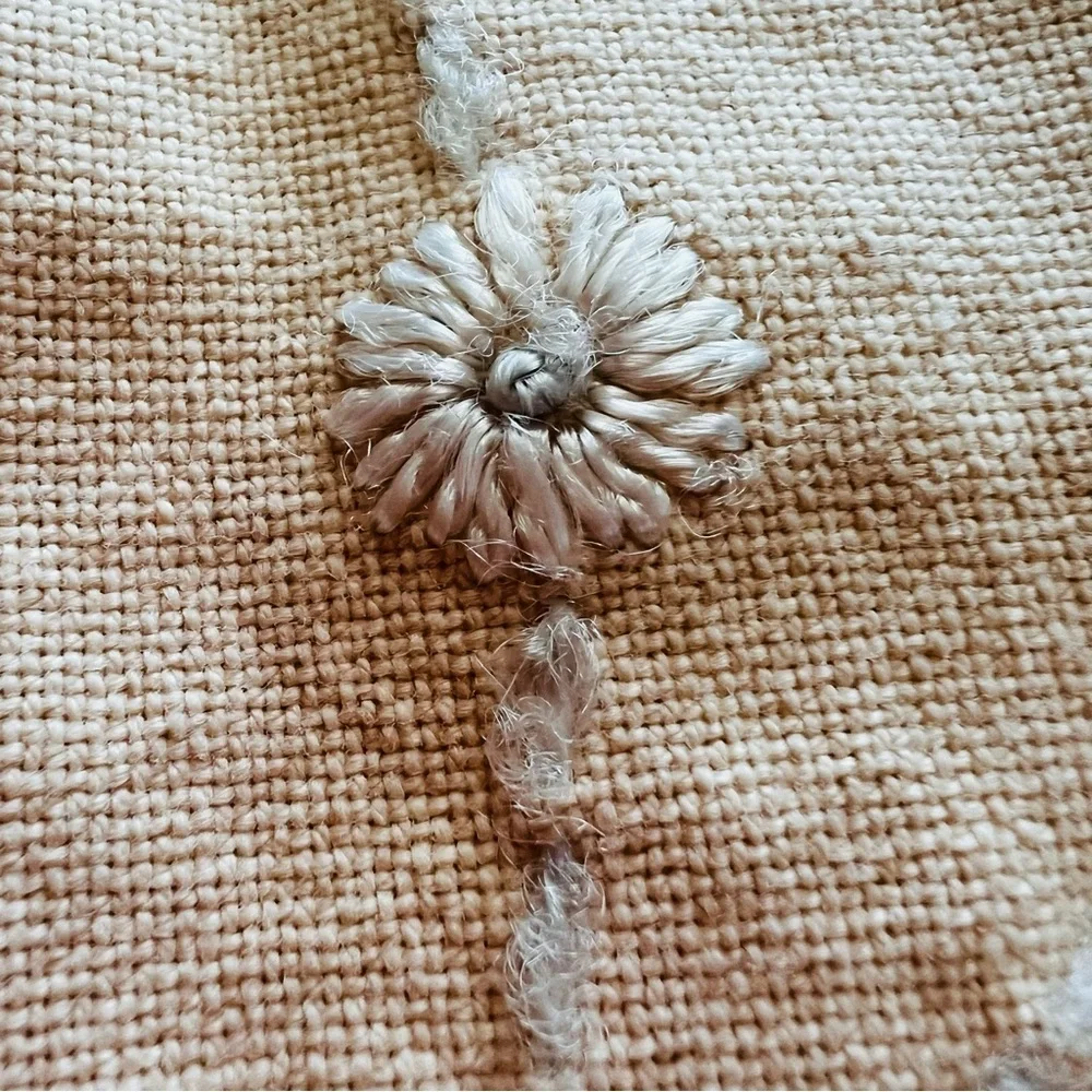 Vintage Round Embroidered Table Topper with Crochet Trim – 37”x34”